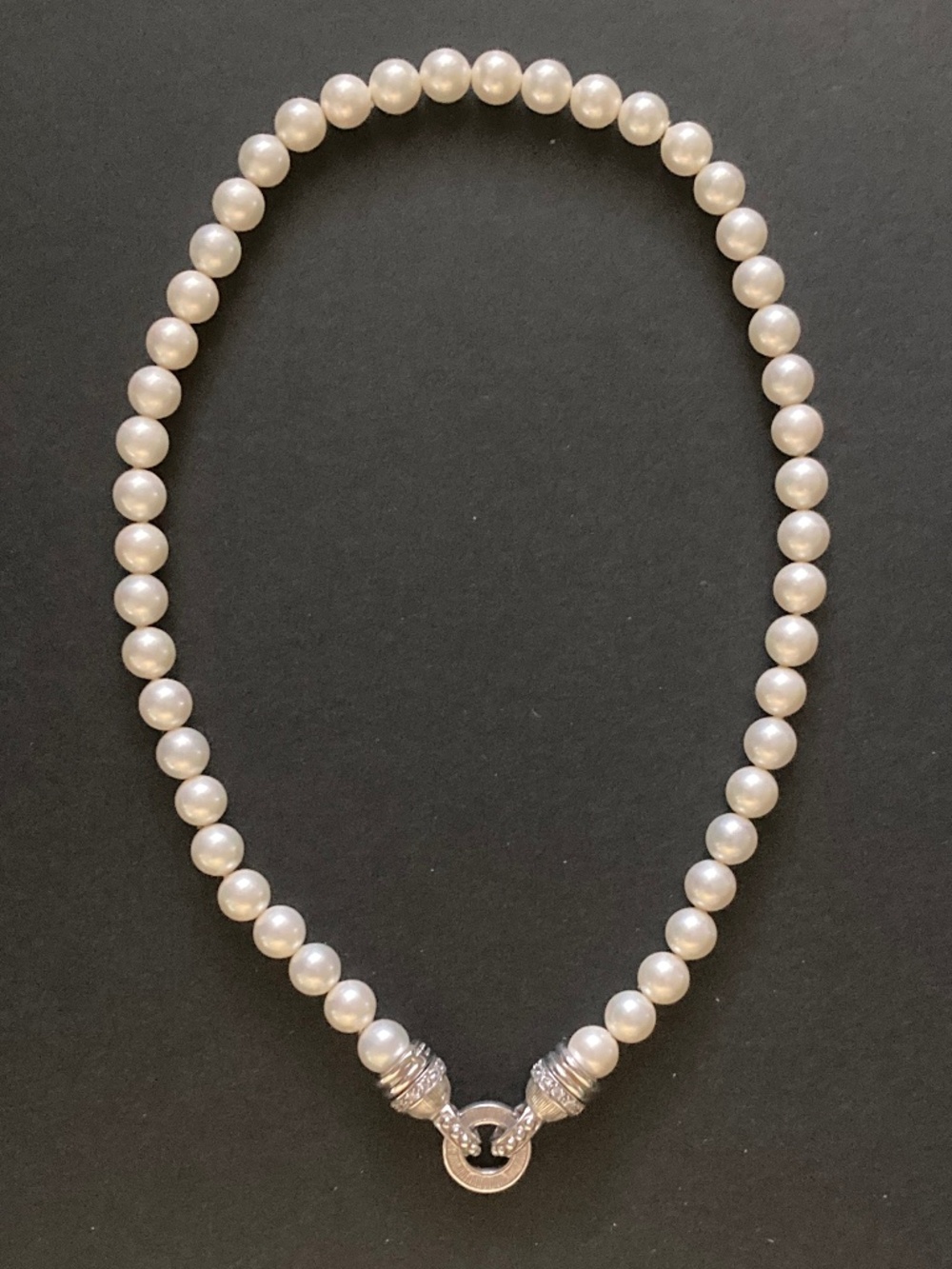 Judith Ripka Cultured Pearl Necklace/Removable Sterling Silver Enhancer Bale/NEW